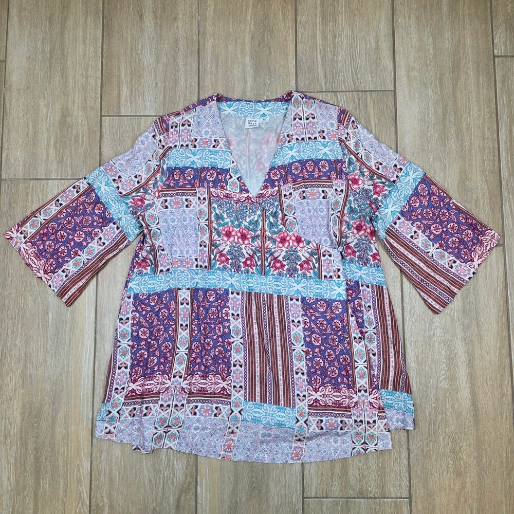 Some Days Lovin Boho Patchwork Tunic Top Wrap Style Viscose Women XS